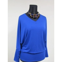 Adelle - luźna bluzka kimono z dekoltem i ściągaczami - chabrowa